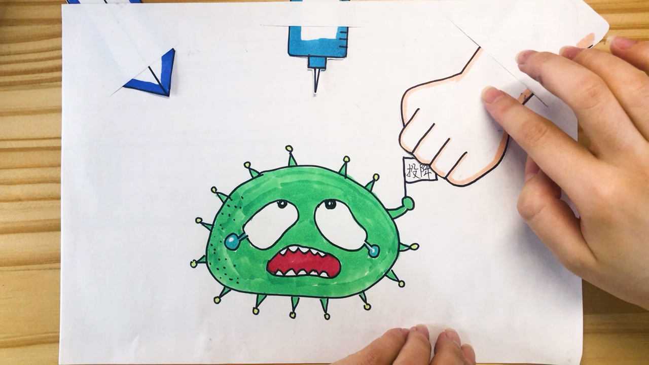 抗击疫情在行动!抗击病毒创意手工简笔画