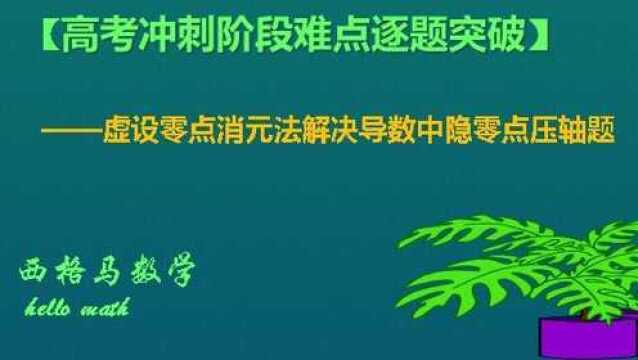 高中数学难点突破——导数压轴题,涉及隐零点问题,虚设零点巧消元