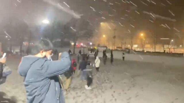 北京多地飘雪啦!雪花漫天飞舞,引市民驻足拍照