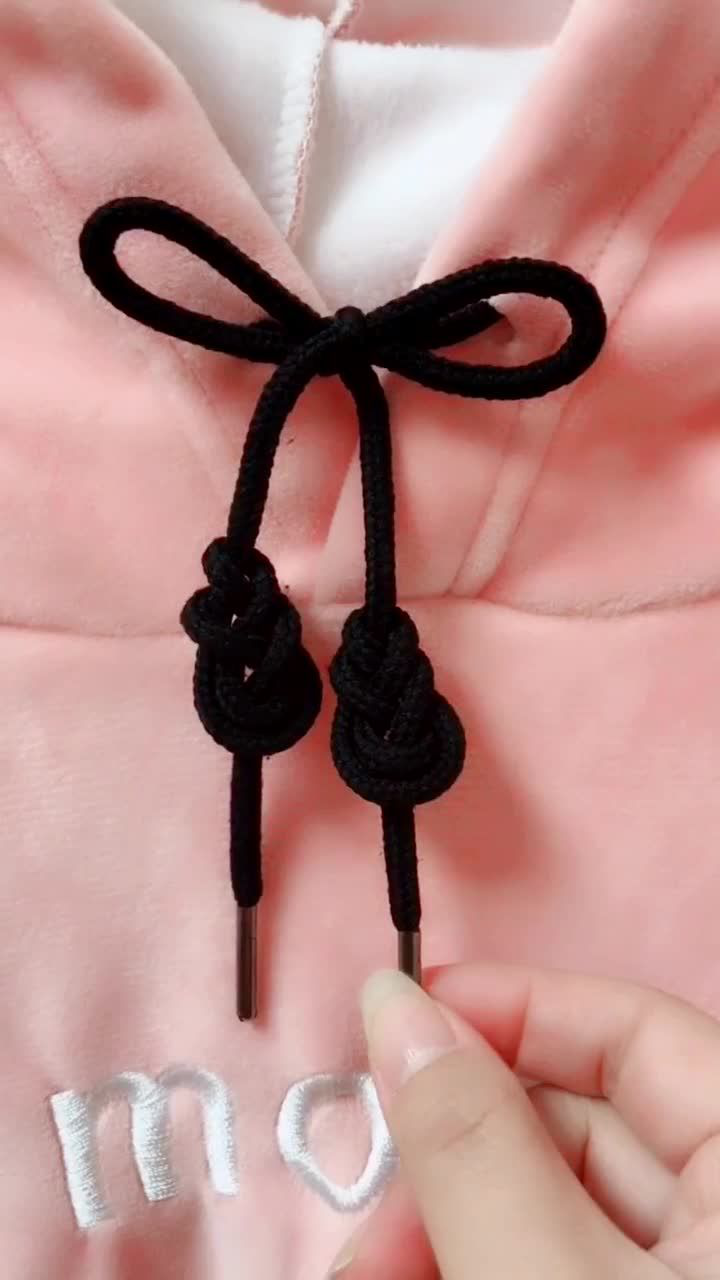卫衣绳结系法蝴蝶结和琵琶结的结合