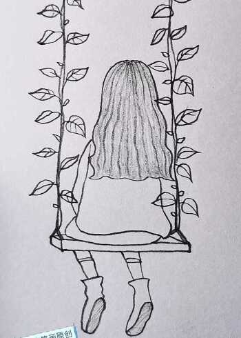 荡秋千的小女孩背影简笔画