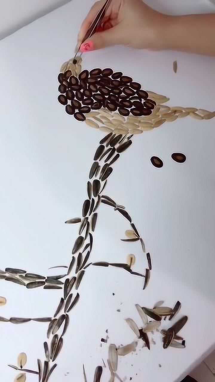 用瓜子拼出一只孤独的小鸟