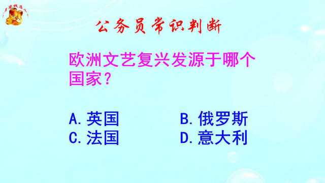 公务员常识判断,欧洲文艺复兴发源于哪个国家?难不倒学霸