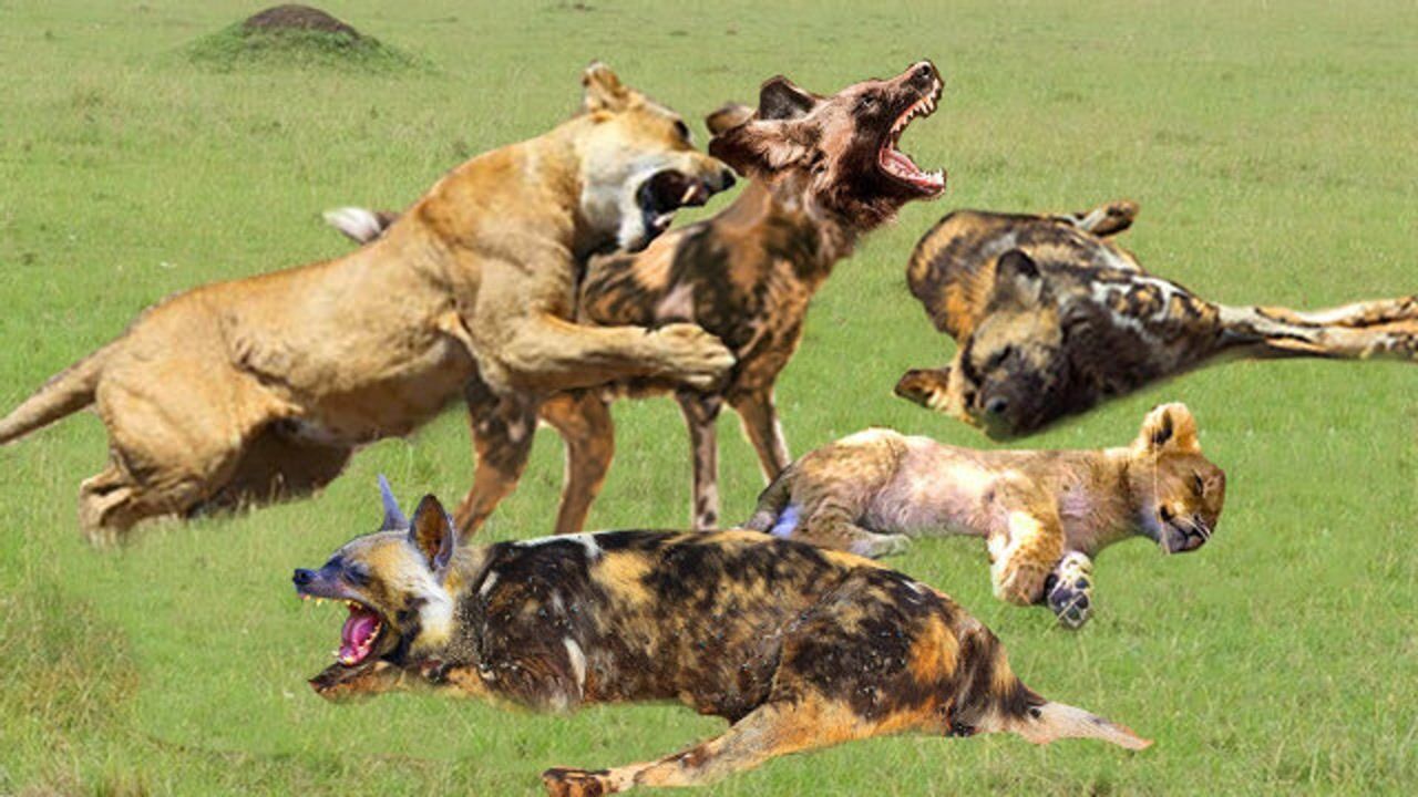 小狮子被野狗咬伤,母狮暴怒,三只野狗付出惨重代价