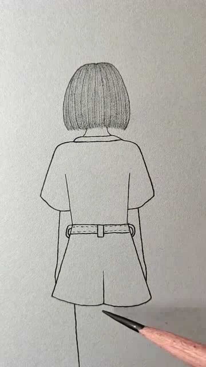 画一个短发女孩的背影,像不像你那时候的同桌?