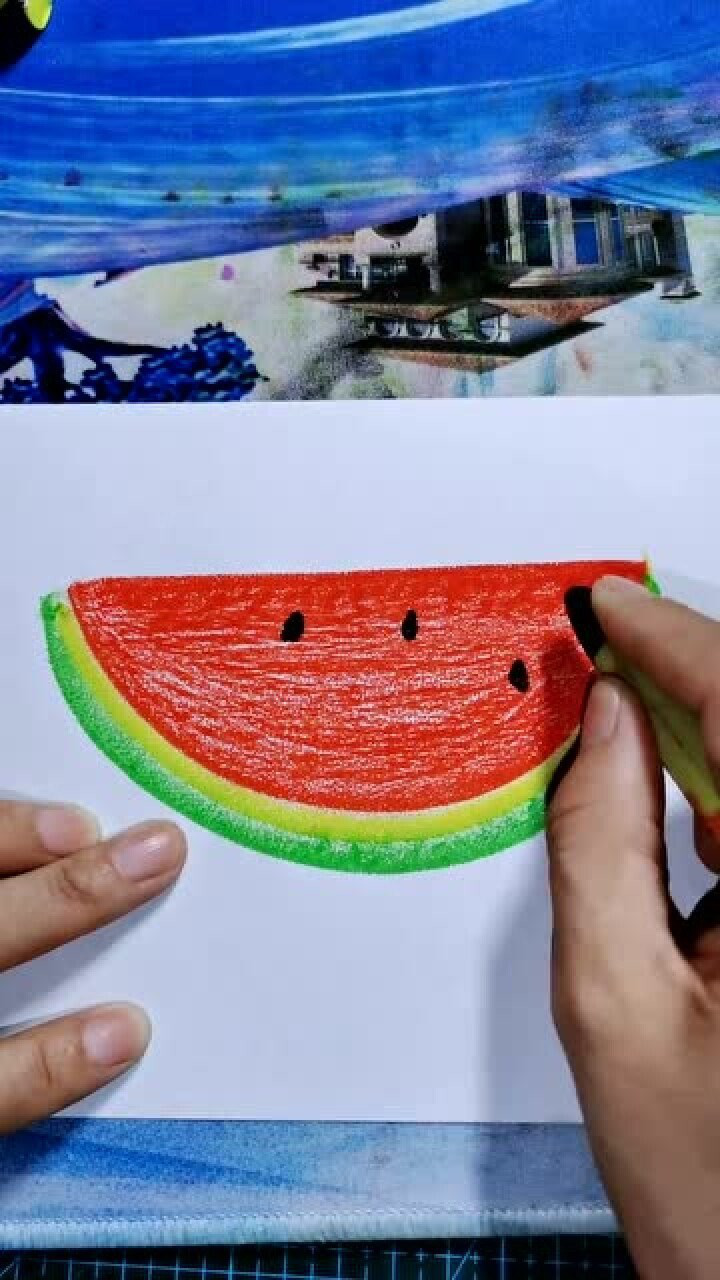 儿童简笔画,蜡笔画西瓜