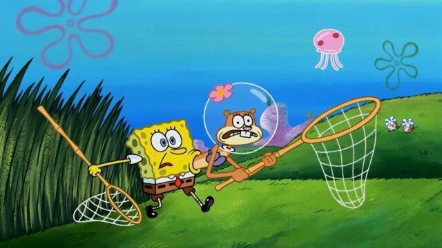 珊迪太残忍,竟从海绵宝宝身体钻出来,去抓水母!