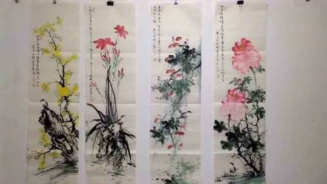 书法定制,国画收藏《花鸟四条屏》,来自西安市雁塔区新超书画传播中心