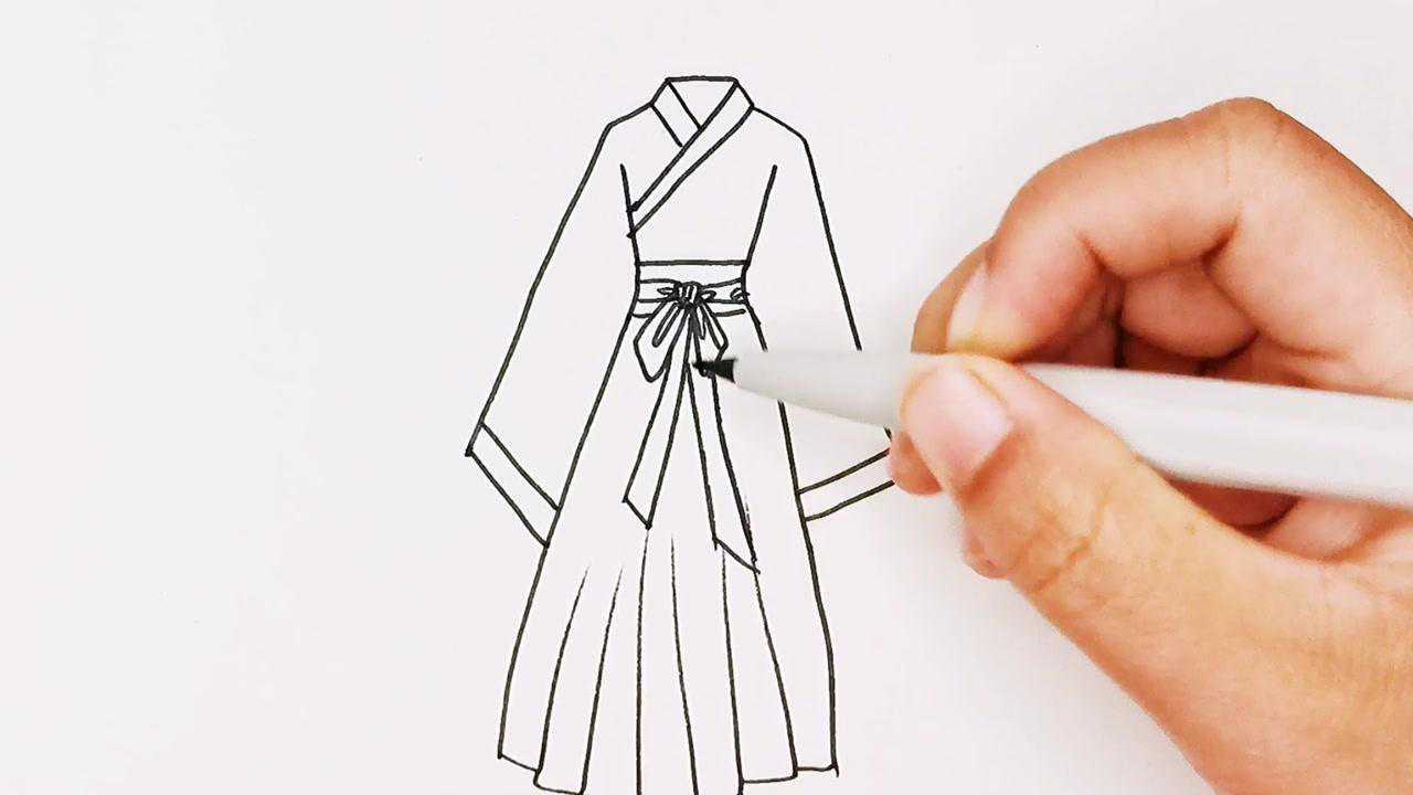 简笔画教你画一个古风裙子