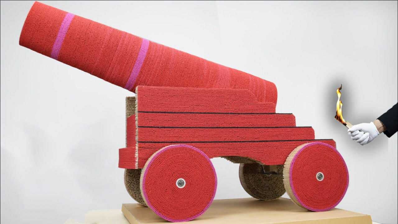 老外用10000根火柴搭建大炮,点燃的瞬间,场面炫酷无比!