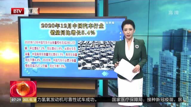 2020年12月中国汽车行业销量同比增长5.4%