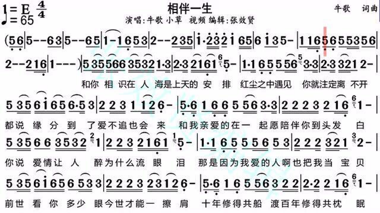 歌曲《相伴一生》的动态有声简谱_腾讯视频