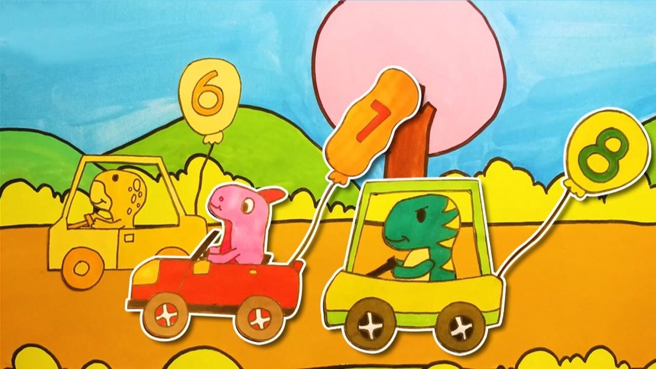 恐龙益智简笔画恐龙和小动物们进行越野车比赛可为什么每辆车上都有一