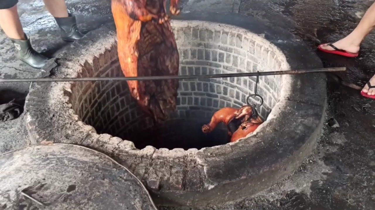 山东烤猪培训 地炉烤全猪 地窖烤大整猪地窑脆皮烧猪#美食纪录片