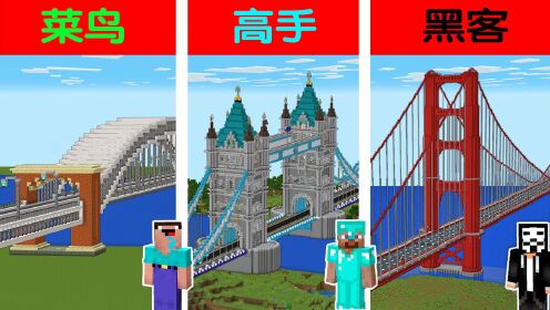 Minecraft我的世界:建造真正的跨海大桥挑战赛-菜鸟vs高手vs黑客_高清1080P在线观看平台_腾讯视频