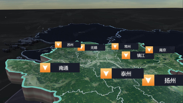 【山海鲸可视化模板】江苏省3d地图_写实风三维地图