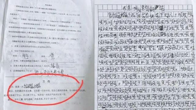 小学生作文为凑字数连写290个吱,老师:被气笑