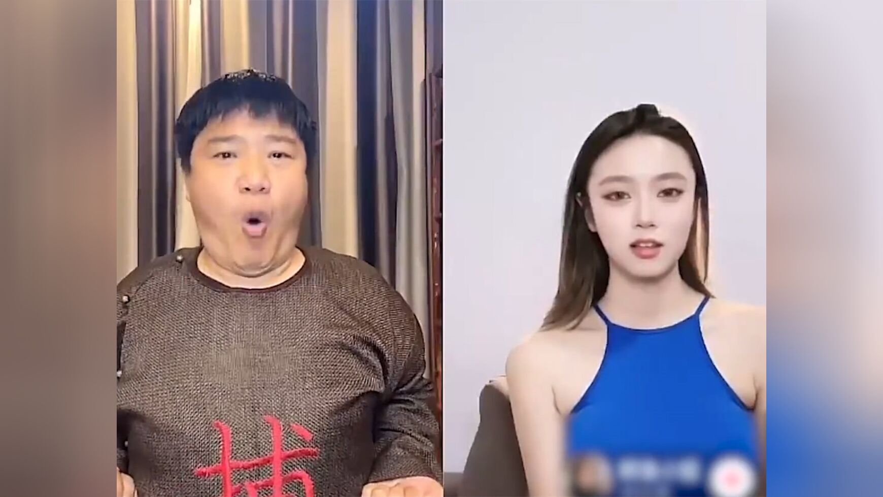 原形毕露反诈老陈连麦性感美女主播表情猥琐不停地做低俗动作