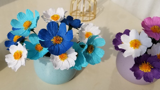 一款漂亮的纸艺花教程纸藤格桑花