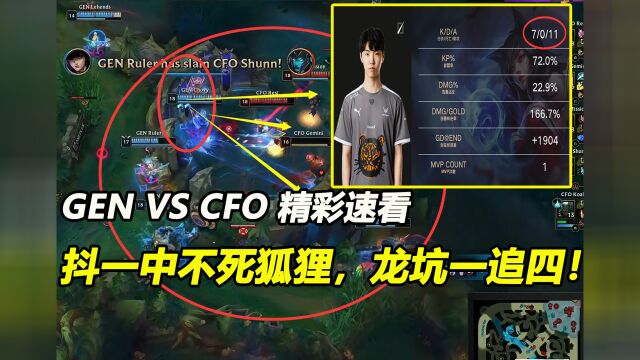 英雄联盟S12:GEN VS CFO 精彩速看,抖一中不死狐狸,龙坑一追四!摧枯拉朽!