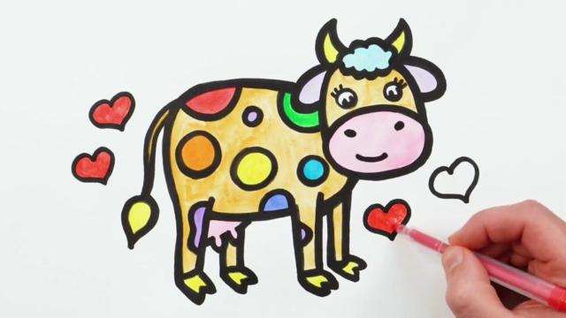 你会画奶牛?亲子趣味简笔画3,儿童认识颜色并涂色一起学画画