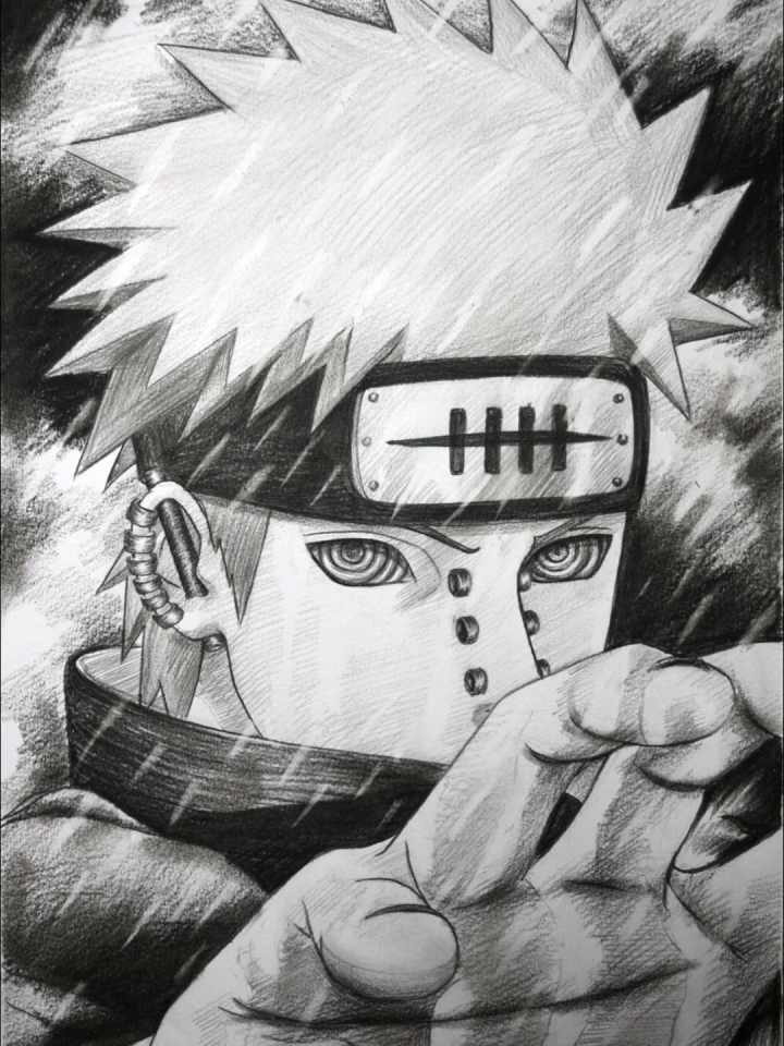 手绘火影忍者动漫人物佩恩绘画过程图