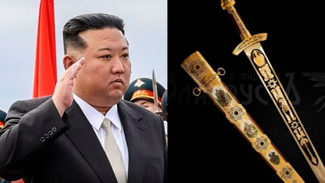 图片公开!俄媒:金正恩访俄期间获赠一把剑,镶嵌有宝石