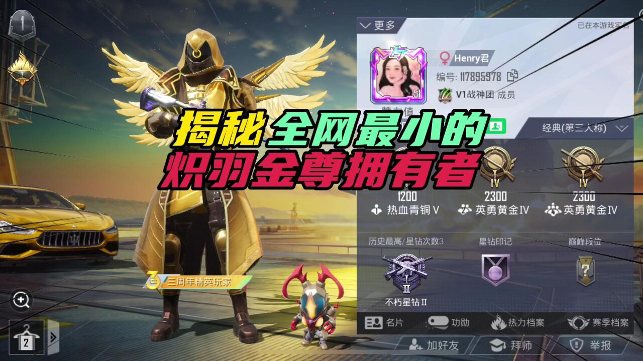 和平精英:揭秘!全网最小的炽羽金尊拥有者.