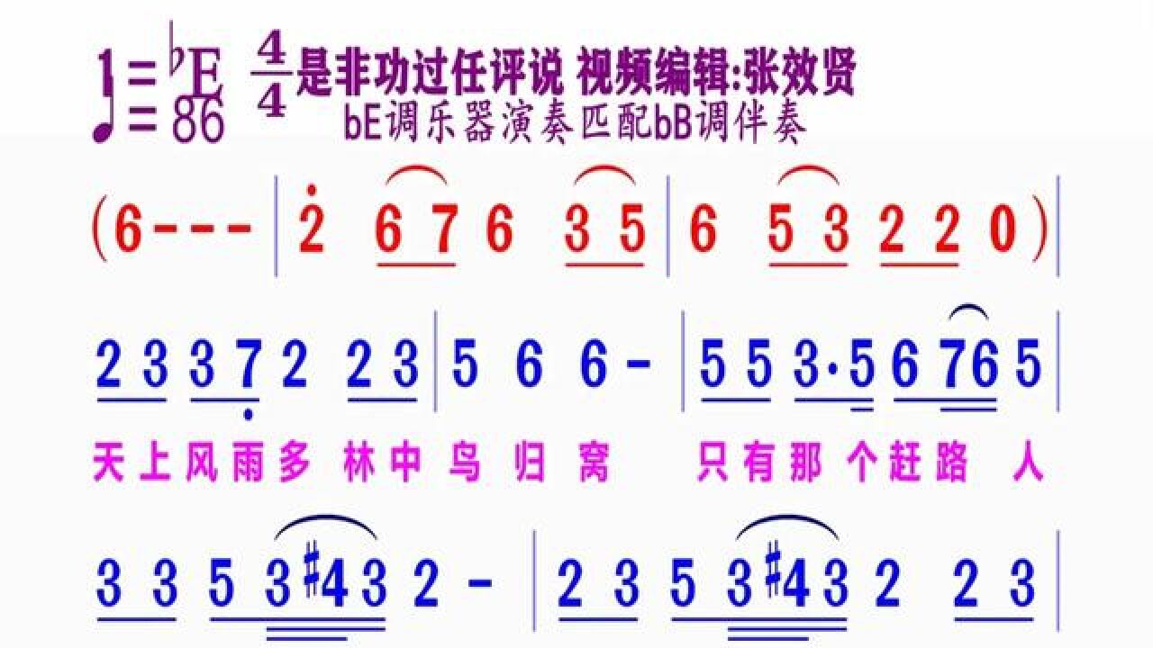 be調樂器演奏匹配bb調伴奏《是非功過任評說》動態簡譜#簡譜視唱