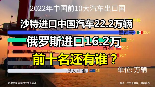 中国10大汽车出口国公布:沙特22.2万辆,俄罗斯16.2万,还有谁?