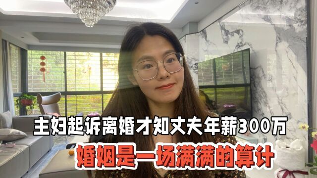 主妇起诉离婚才知丈夫年薪300万:婚姻是一场满满的算计丨生活+