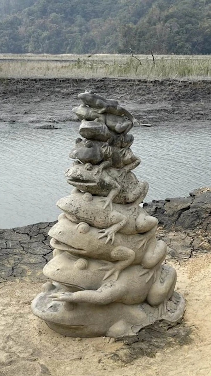 日月潭蓄水率创今年新低,"九蛙叠像"九蛙全露出