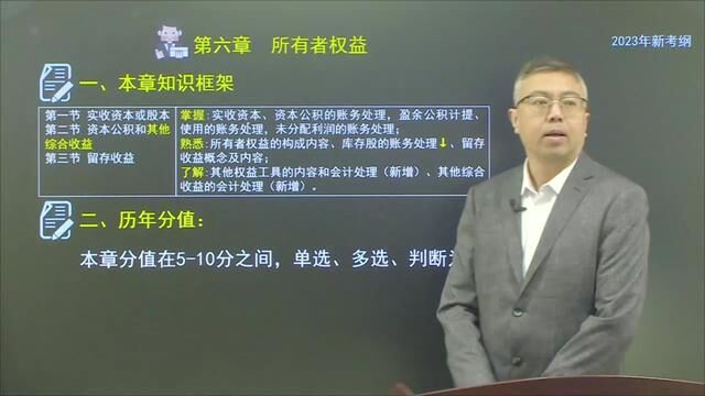 2023年初级会计实务第六章所有者权益概述,知识框架及分值,盛戈主讲.#所有者权益 #初级会计