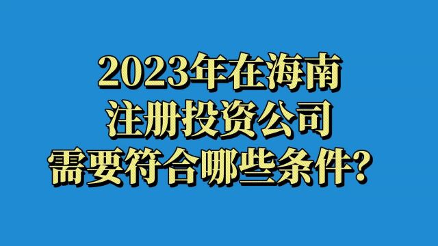 2023年海南注册投资公司条件详解