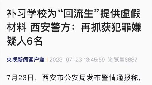 补习学校为"回流生"提供虚假材料 西安警方：再抓获犯罪嫌疑人6名