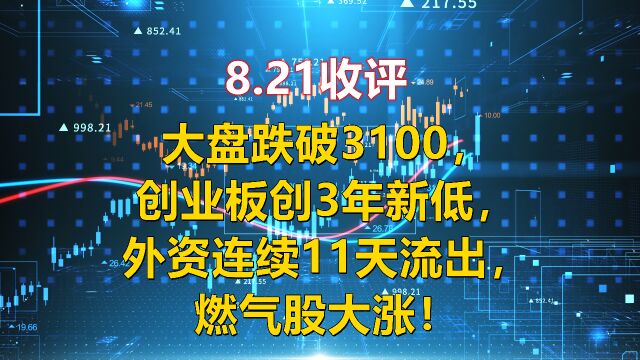 大盘跌破3100,创业板创3年新低,外资连续11天流出,燃气股大涨