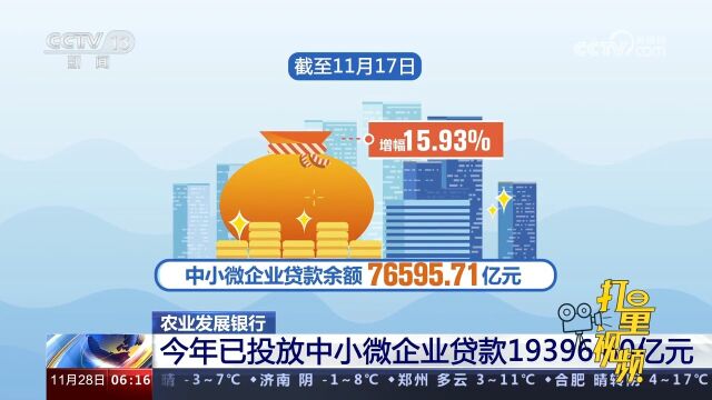 农业发展银行今年已投放中小微企业贷款19396.60亿元