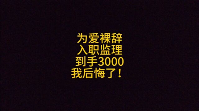 为爱裸辞,入职监理,到手3000,我后悔了!