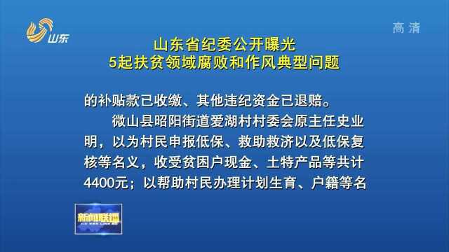 山东省纪委公开曝光5起扶贫领域腐败和作风典型问题