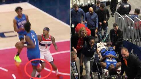 《NBA全场集锦》魔术再遭伤病！艾萨克左膝不慎扭伤被担架抬下
