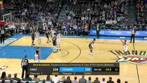 《NBA全场回放》【原声回放】国王vs雷霆第4节 雷霆稳住优势保罗一攻一传杀死比赛