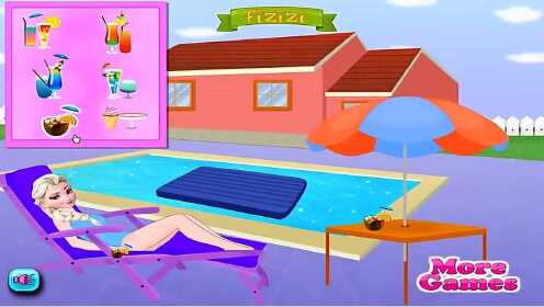 【可可豆】冰雪奇缘艾莎的泳池装饰日光浴游戏