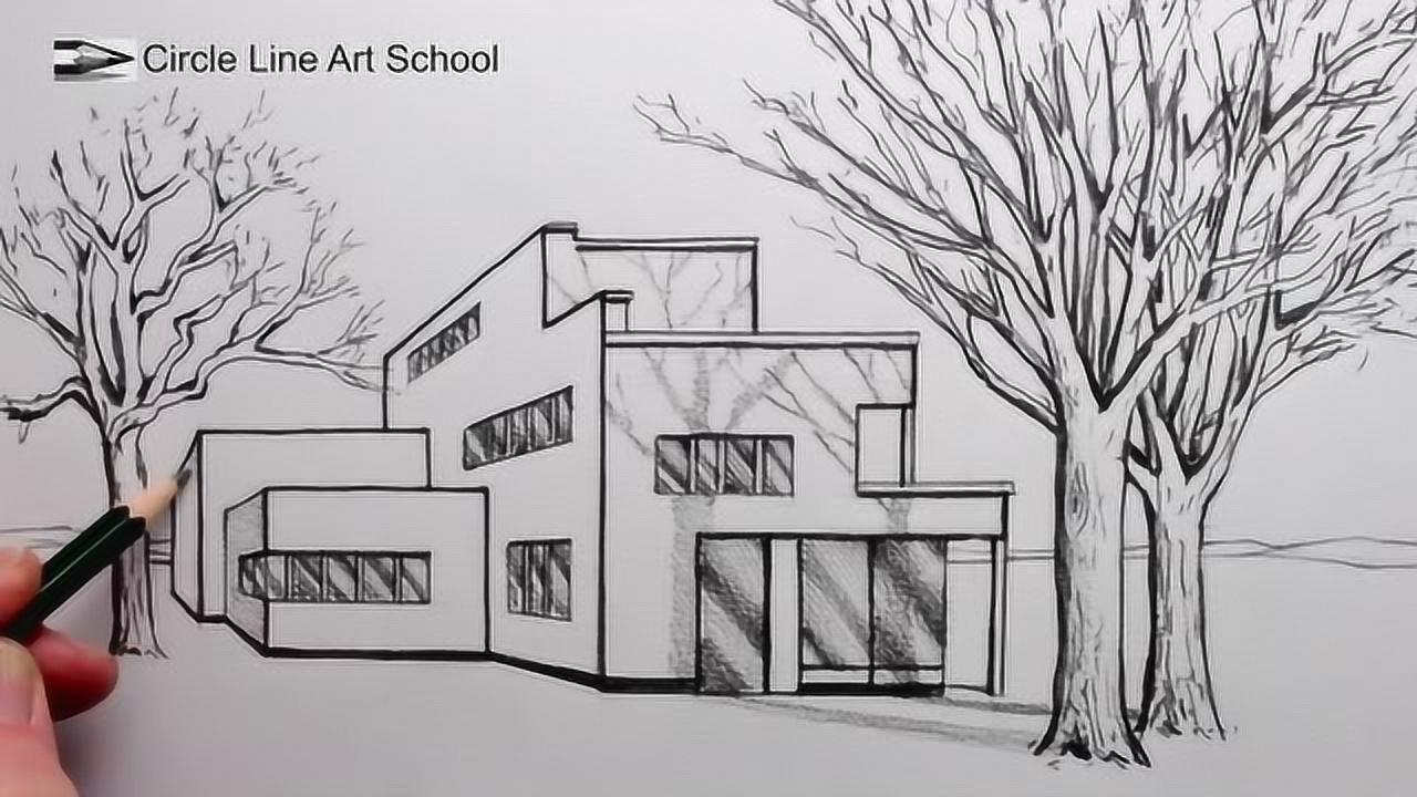铅笔房子绘画图片