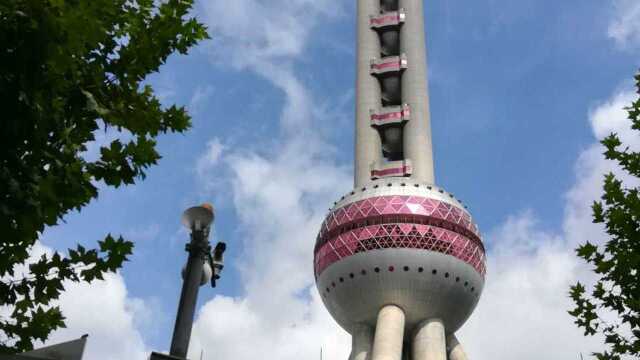 晴朗的天空!蓝天白云下的上海陆家嘴风景