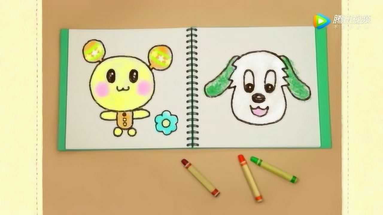 咿呀咿呀彩色蜡笔画的乌糖和汪汪都好好看呀我们好喜欢噢