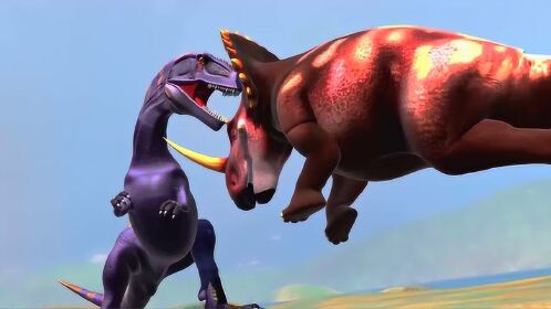 恐龙战争:南方巨兽龙vs尖角龙,尖角突刺