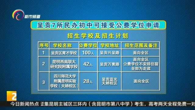 呈贡7所民办中学可申请620个公费学位