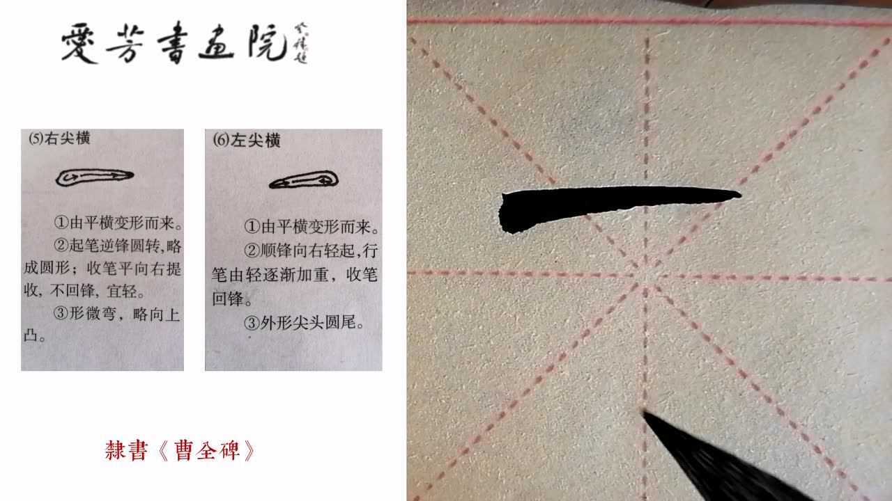 一看就会书法教程,爱芳书画院隶书《曹全碑》左右尖横的写法及例字