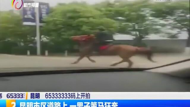 昆明市区道路上,一男子策马狂奔