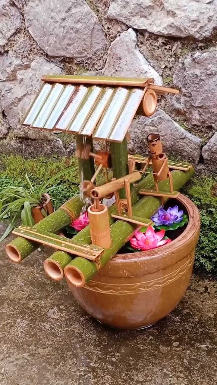竹子制作的小水车,真是创意十足!